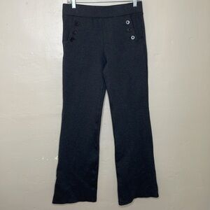 BETABRAND Dressy Yoga Pants Charcoal Decorative Buttons Straight Leg Medium